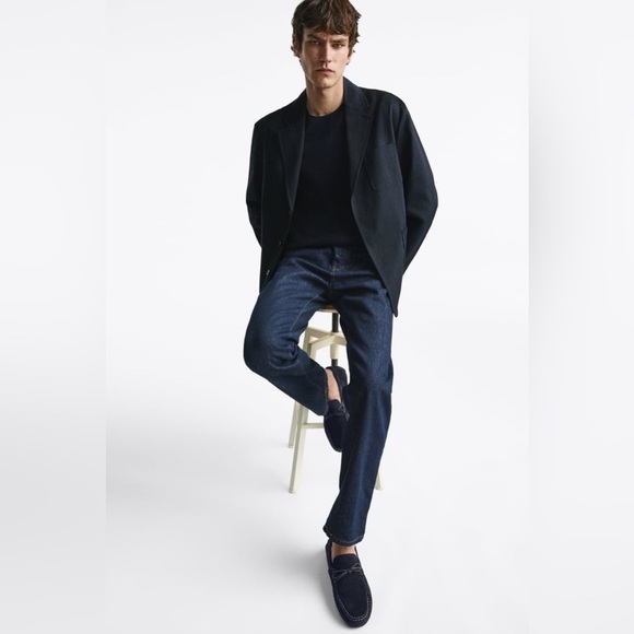NWT. Zara Navy Blue Suede Moccasins/Leather Loafers. Size 10. main image 8